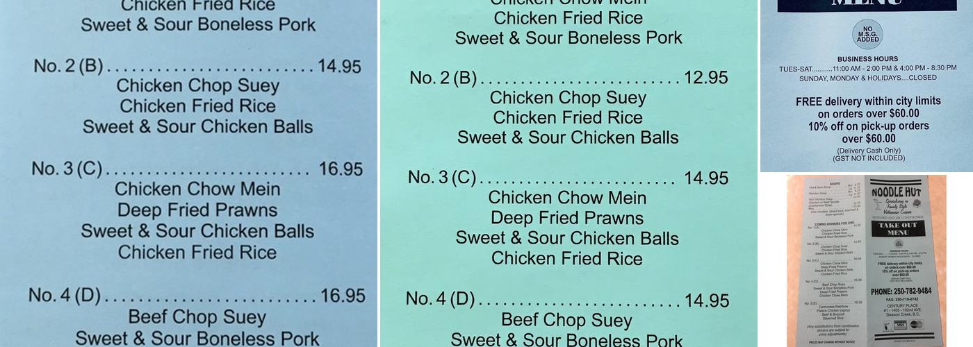 Noodle Hut Menu
