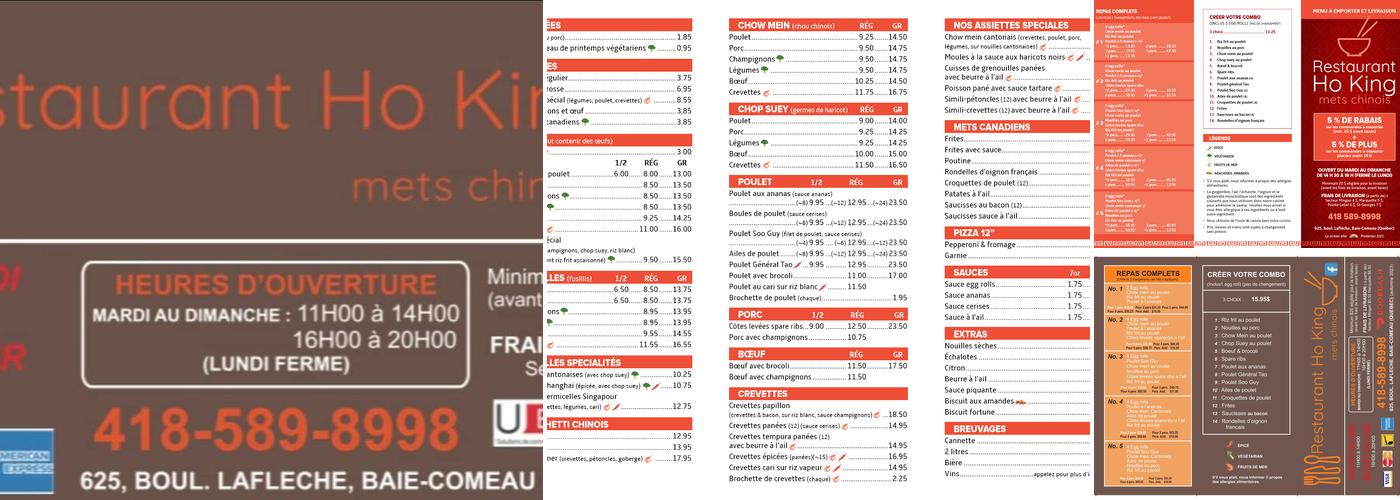 Restaurant Buffet Ho-King Menu