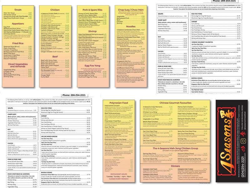 Four Seasons Chinese Food Menu