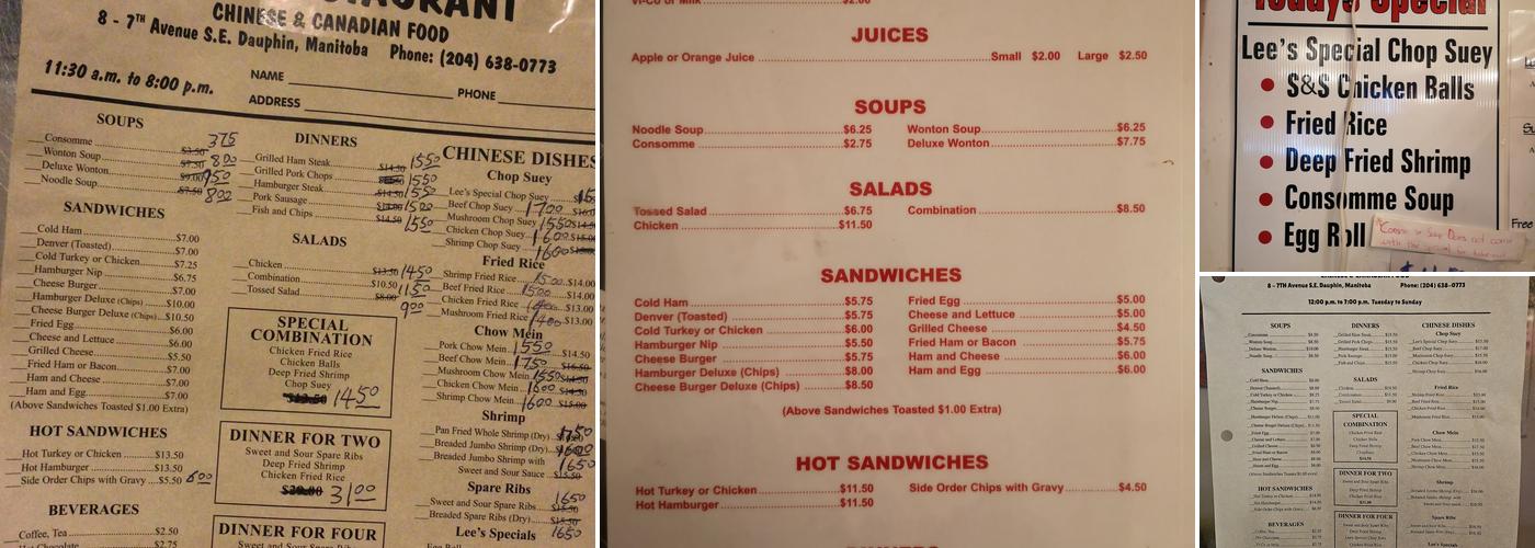 Lee's Restaurant Menu