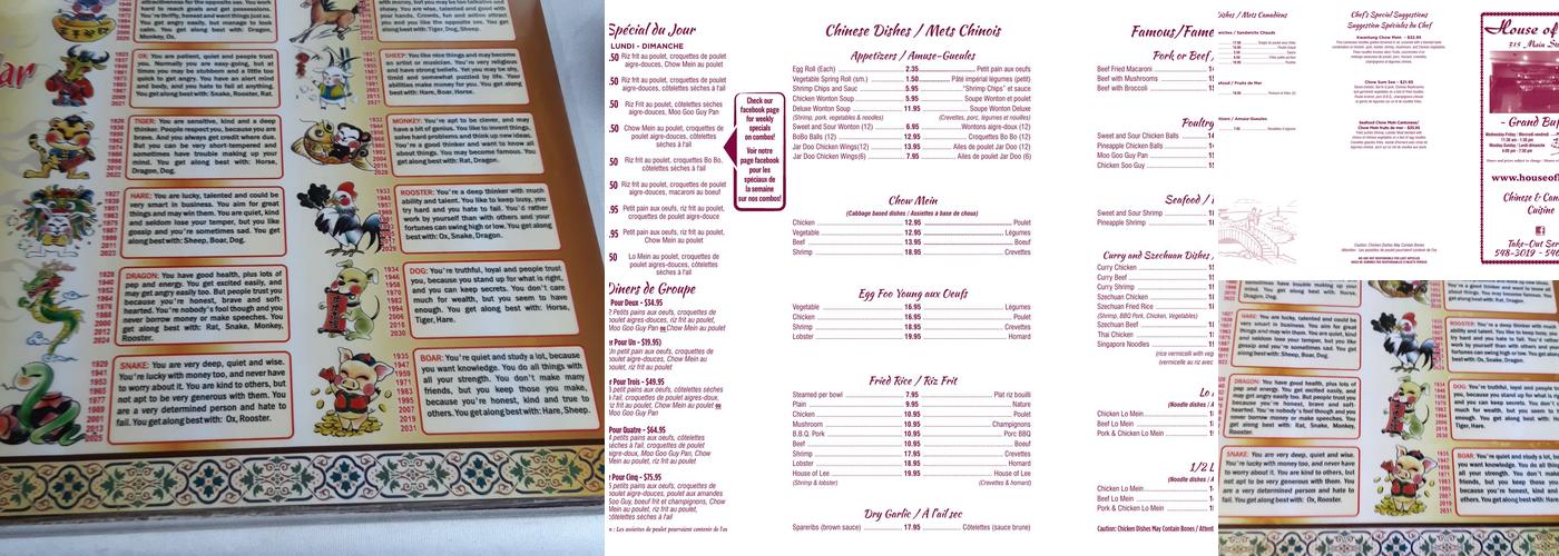 House Of Lee Menu