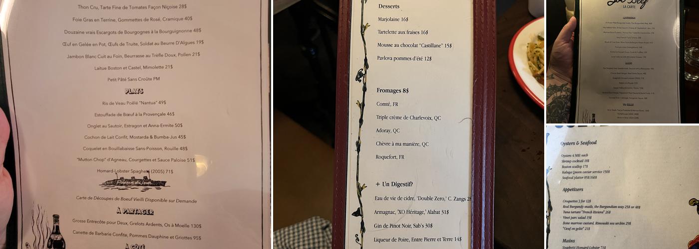 Joe Beef Menu