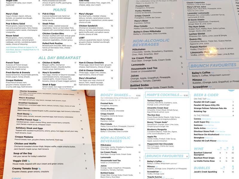 Mary's on Davie Menu