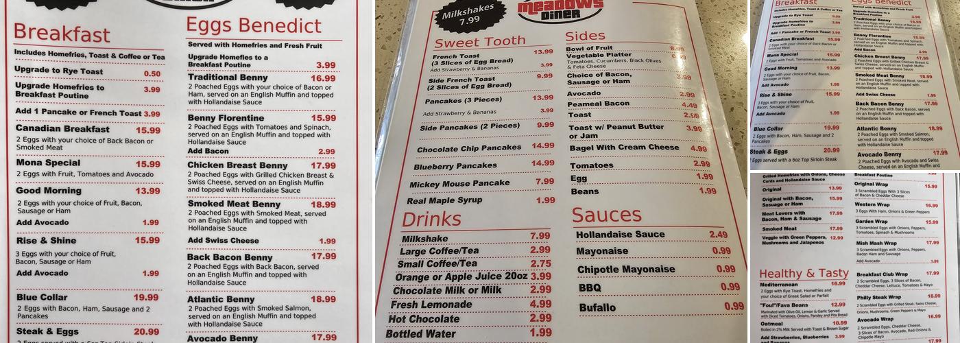 Meadows Diner Menu