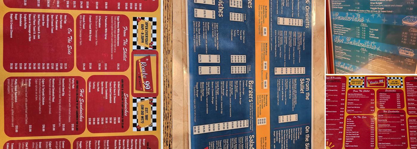 Route 99 Diner Menu