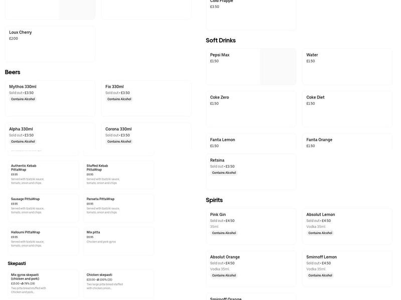 Greek Zante Street Leamington Spa Menu