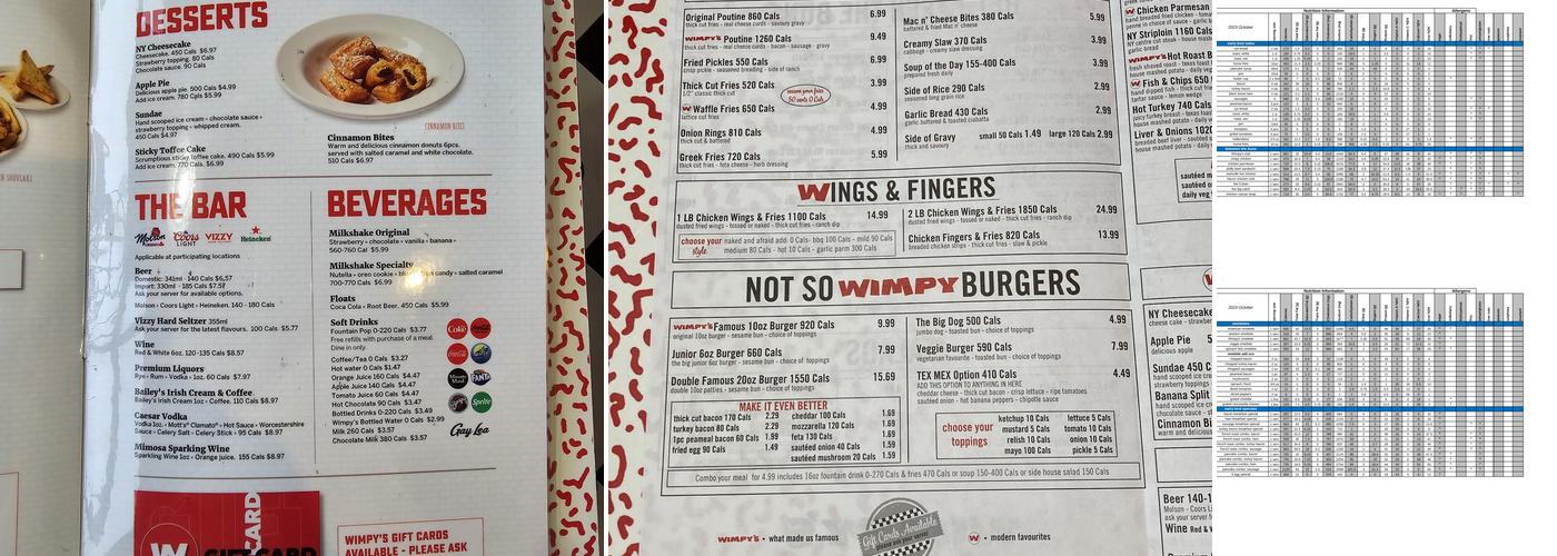 Wimpy's Diner Menu
