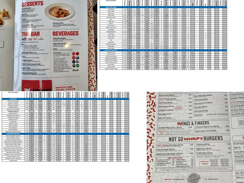 Wimpy's Diner Menu
