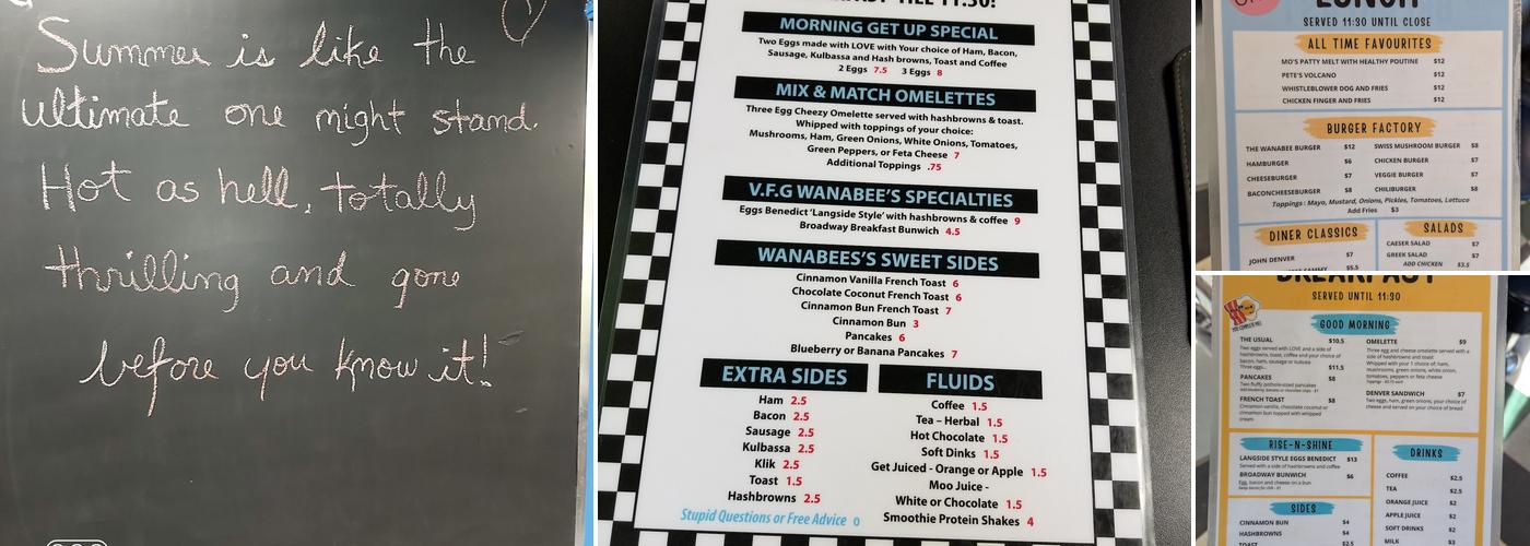 Wanabees Diner Menu