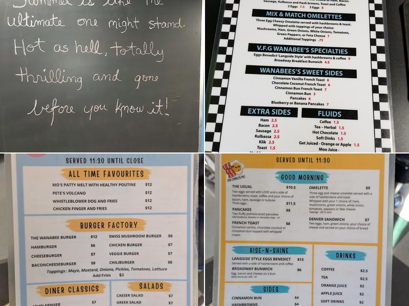 Wanabees Diner Menu