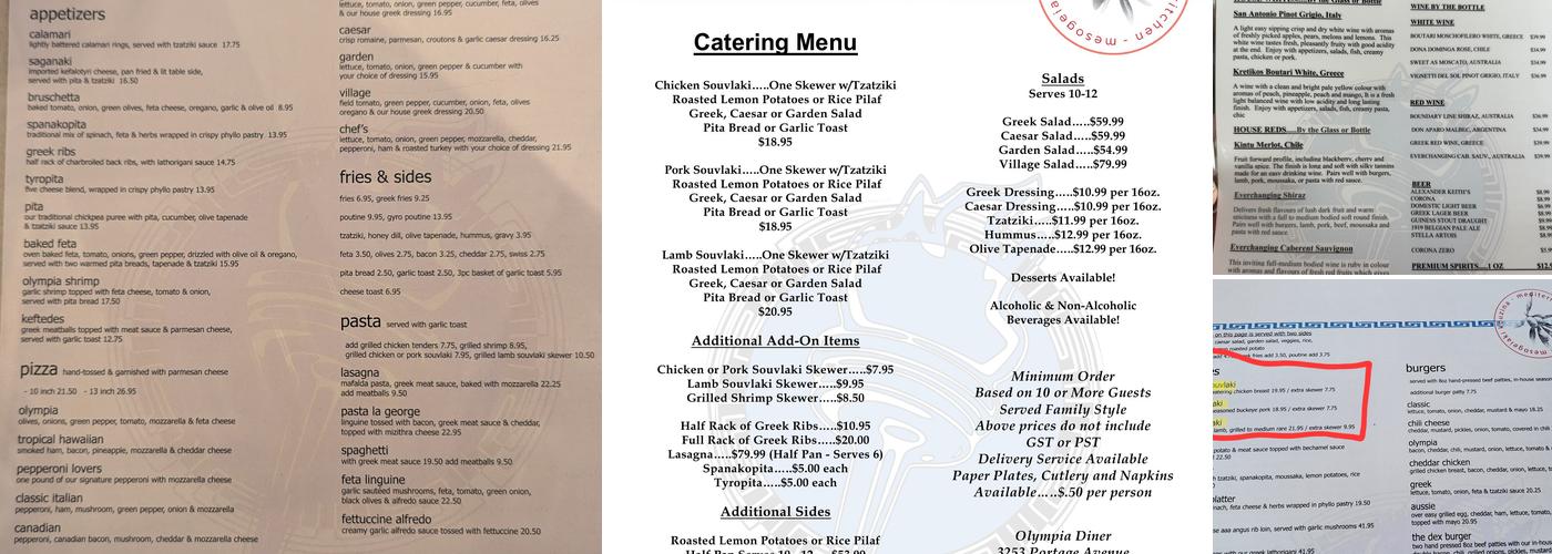 Olympia Diner Menu