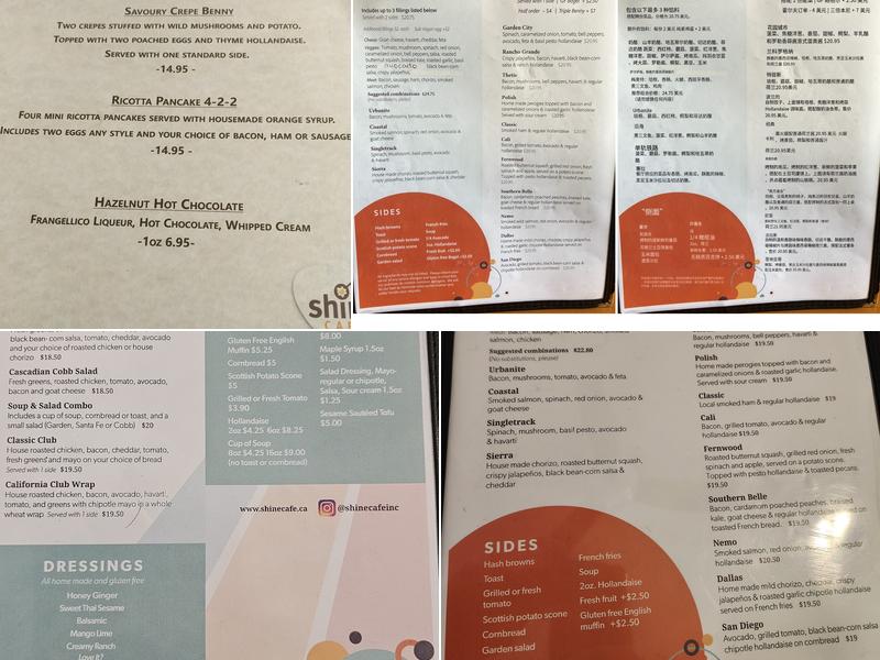 Shine Cafe Menu