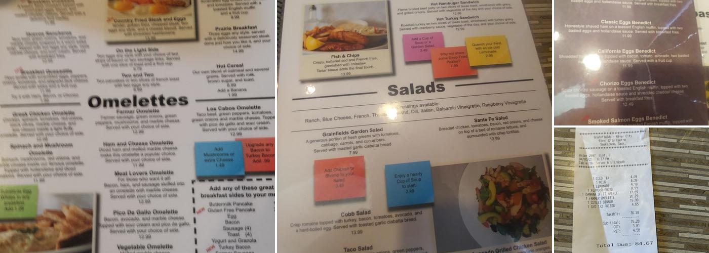 Grainfields Menu