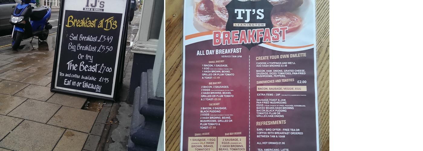 TJ's Bar & Grill Menu