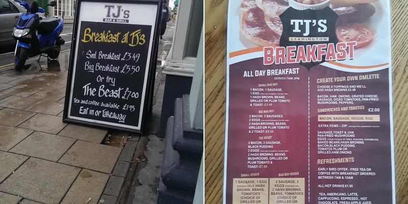 TJ's Bar & Grill Menu