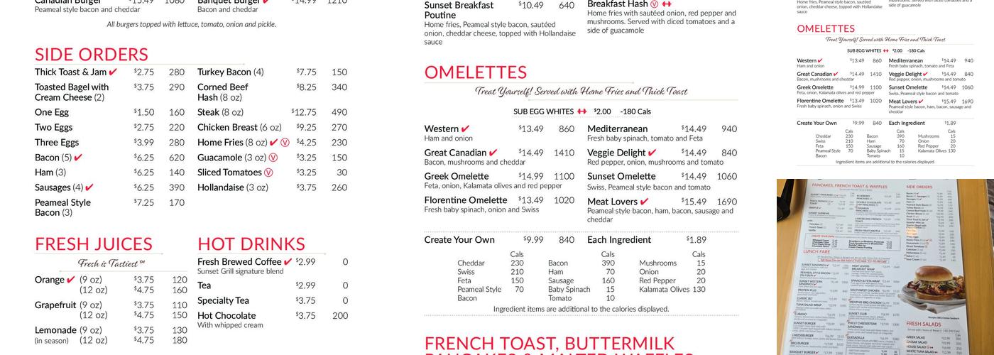 Sunset Grill Menu