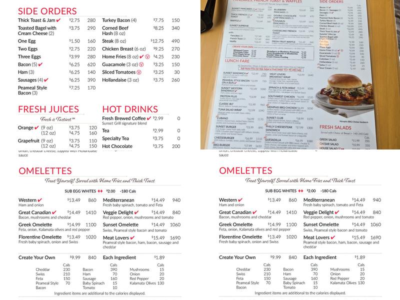 Sunset Grill Menu