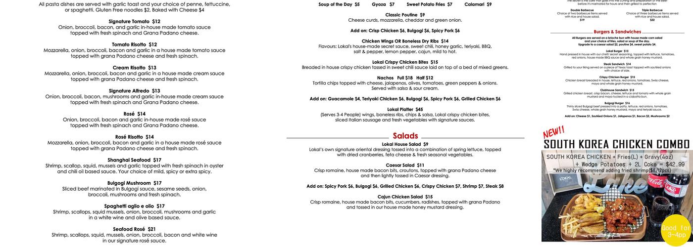 Lokal Kitchen Menu