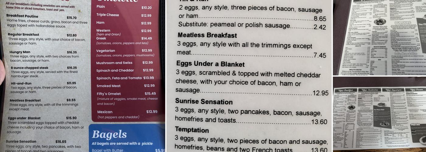 Fifty's Diner Menu