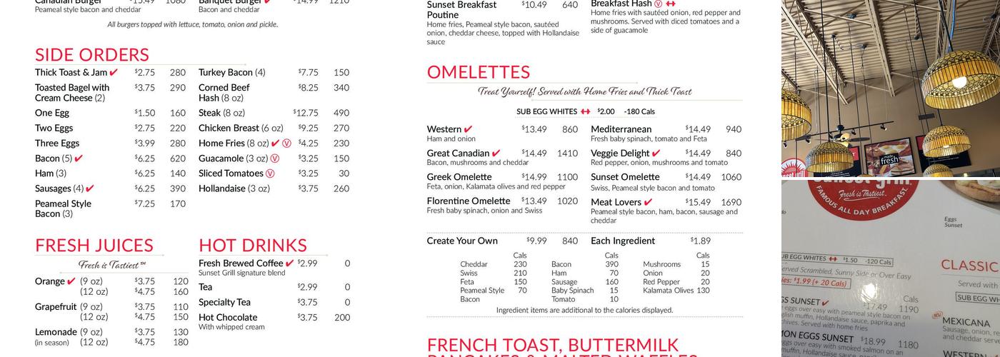 Sunset Grill Menu