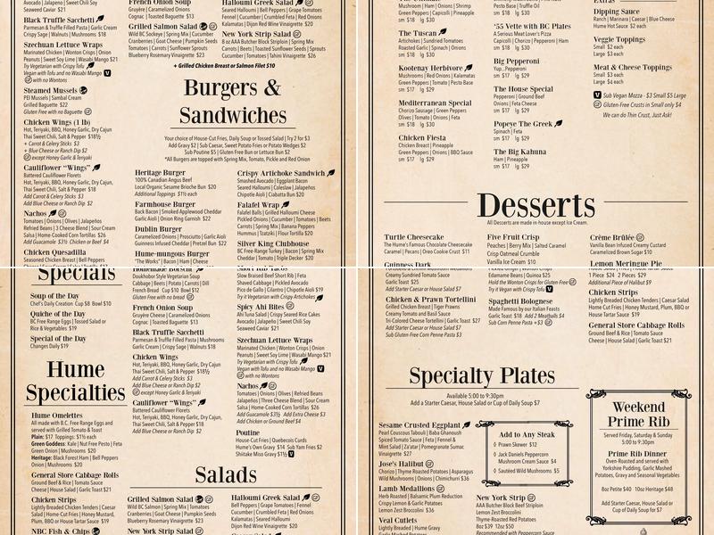 Library Lounge Menu