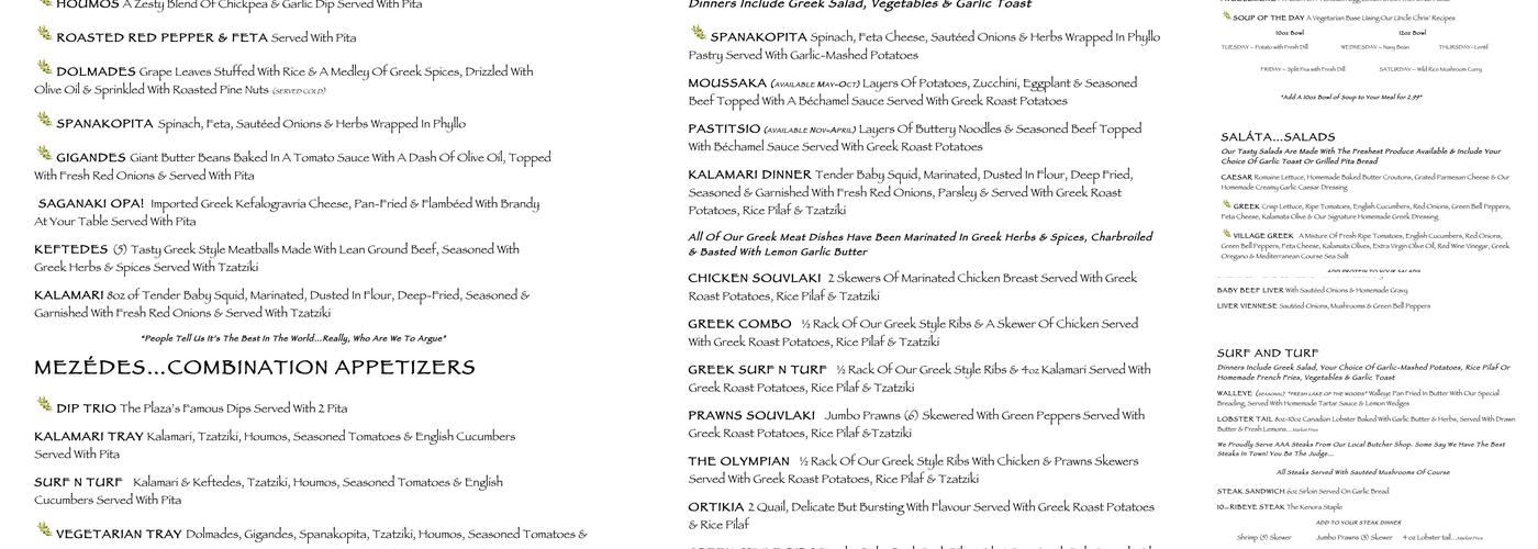 Plaza Menu
