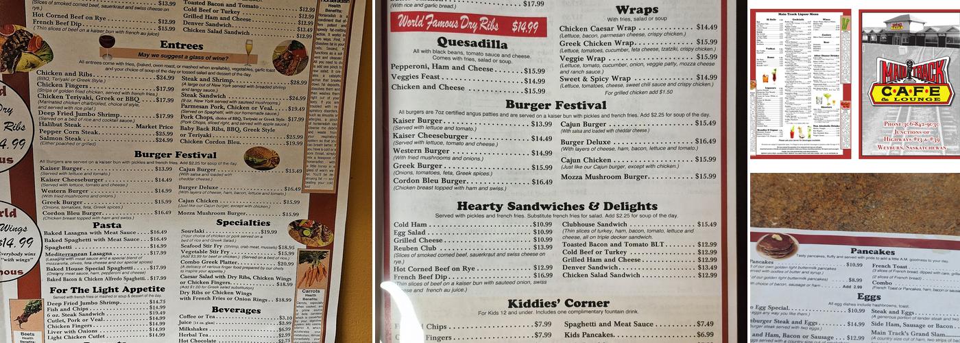 Main Track Cafe Menu