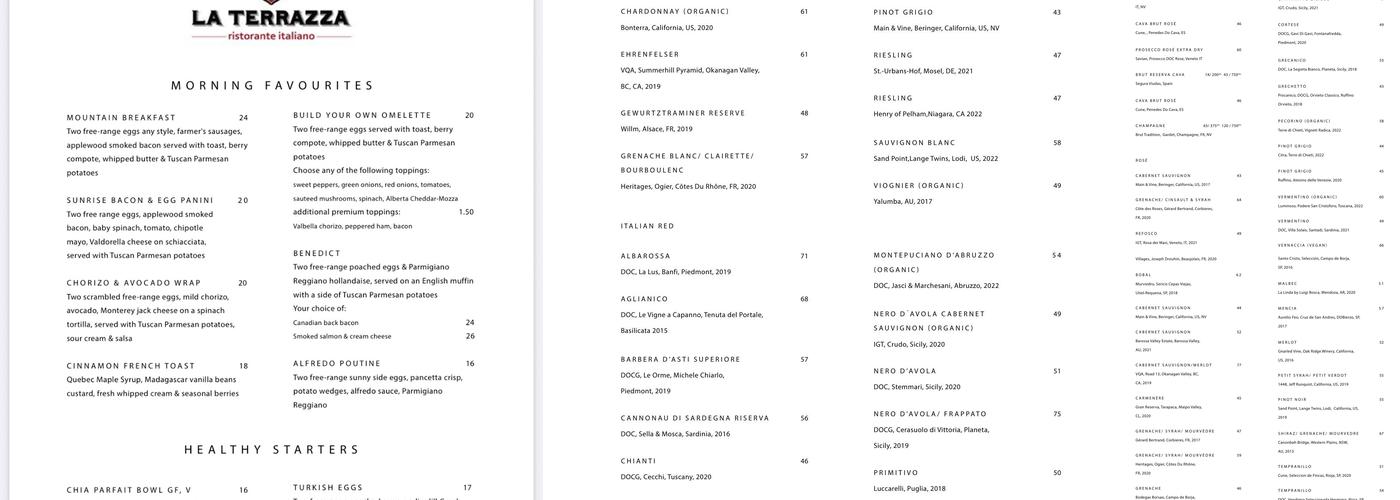 La Terrazza Menu