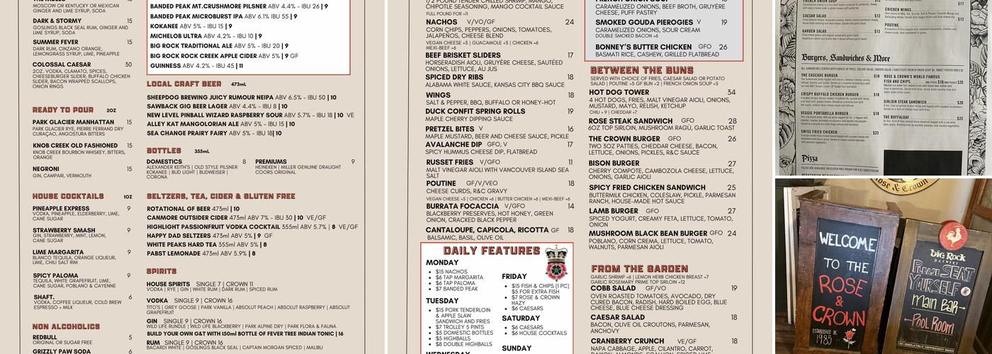 Rose & Crown Menu