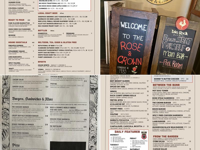 Rose & Crown Menu
