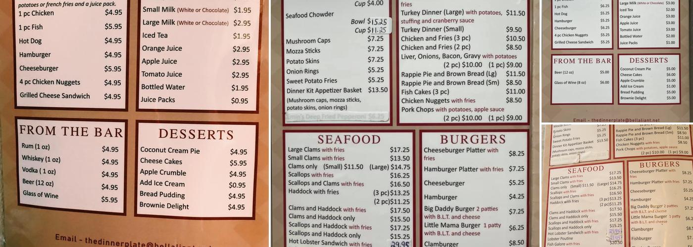 The Dinner Plate Menu