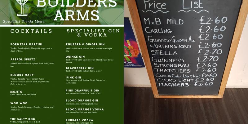The New Builders Arms Menu