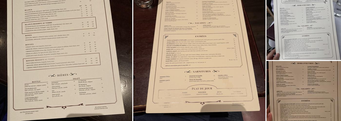 Le Sélect Bistro Menu