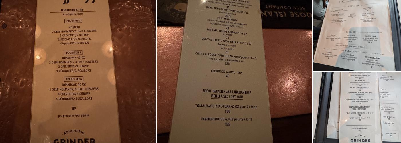 Restaurant Grinder Menu
