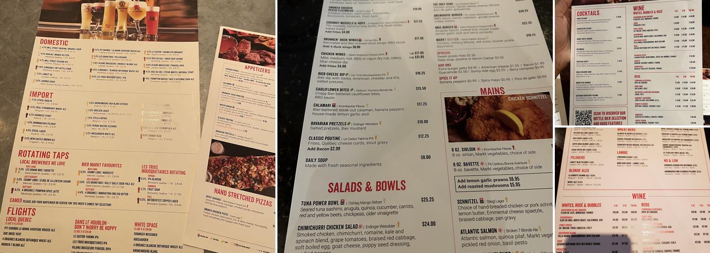 Bier Markt Menu