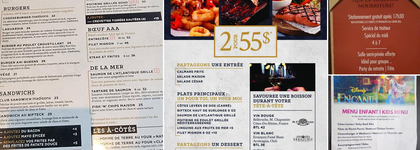 Madisons Restaurant & Bar Menu