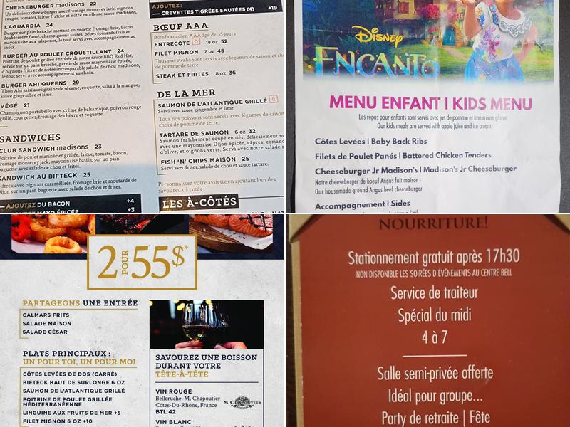 Madisons Restaurant & Bar Menu