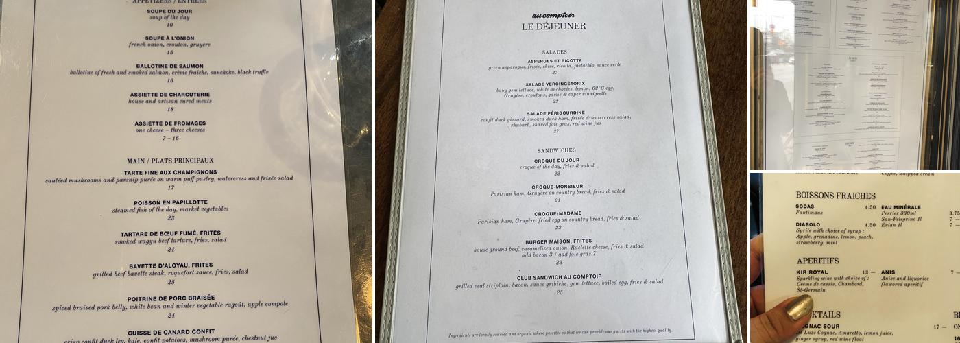 Au Comptoir Menu
