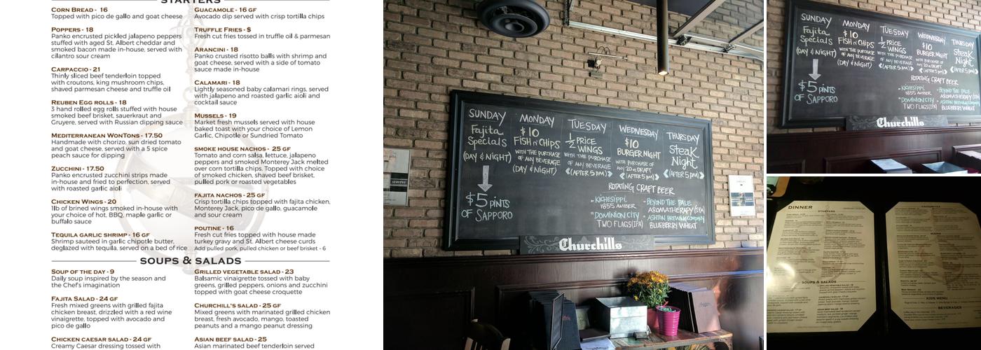 Churchills Menu