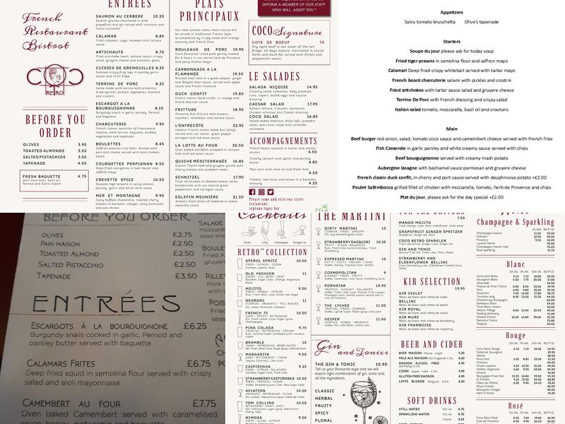 Coco Retro Restaurant Bistro Menu