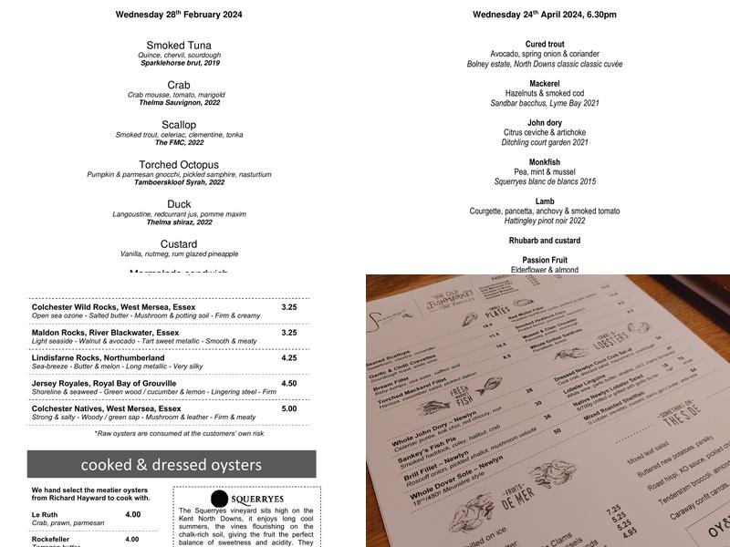 Sankey's The Old Fishmarket Menu