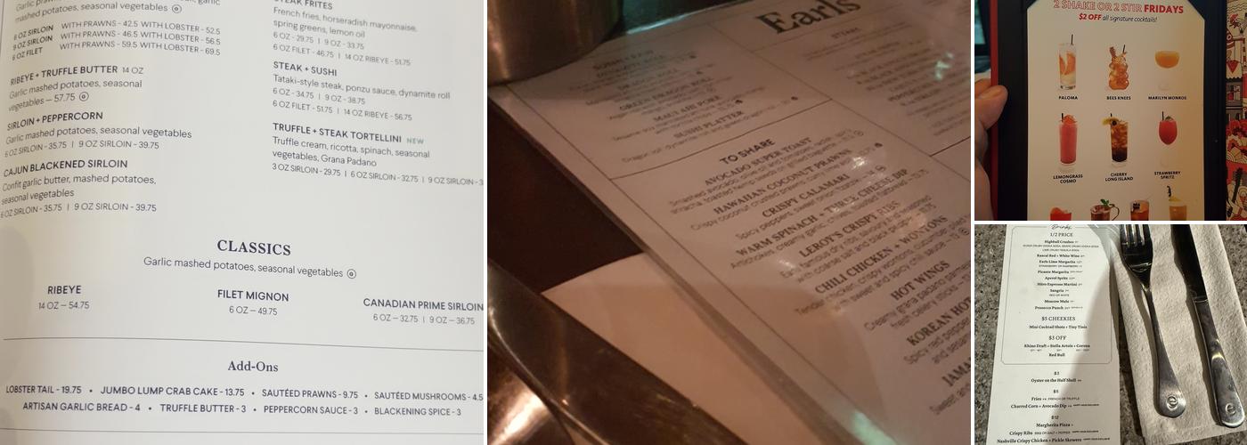 Earls Kitchen + Bar Menu