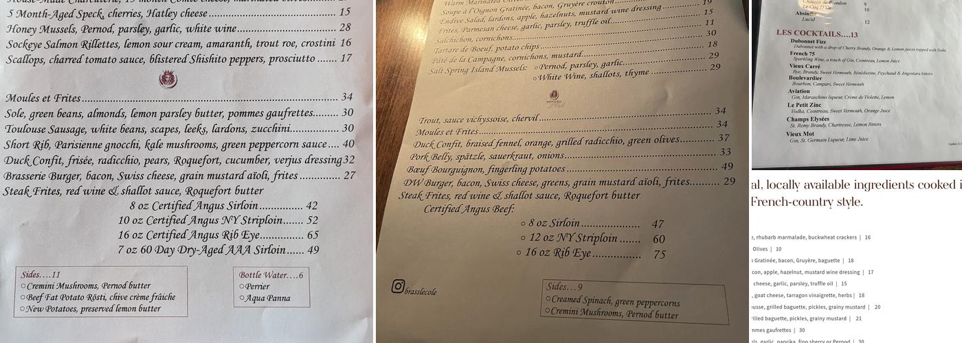 Brasserie L'Ecole Menu