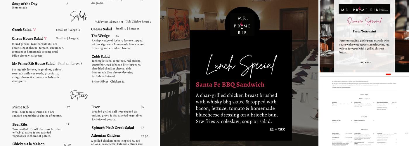 Mr Prime Rib Menu