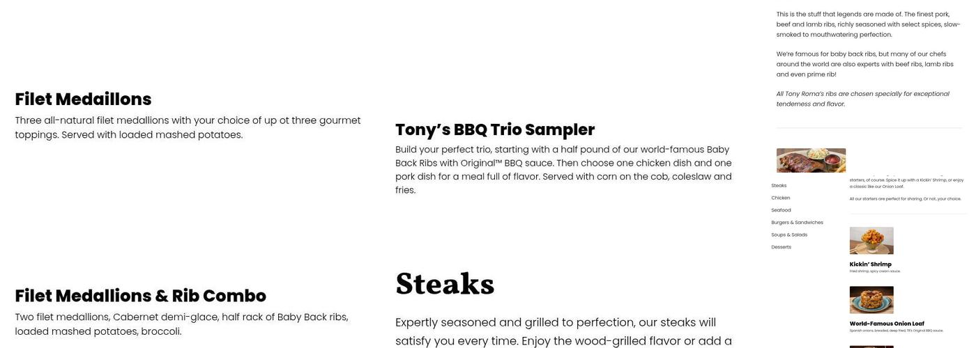 Tony Roma's Menu