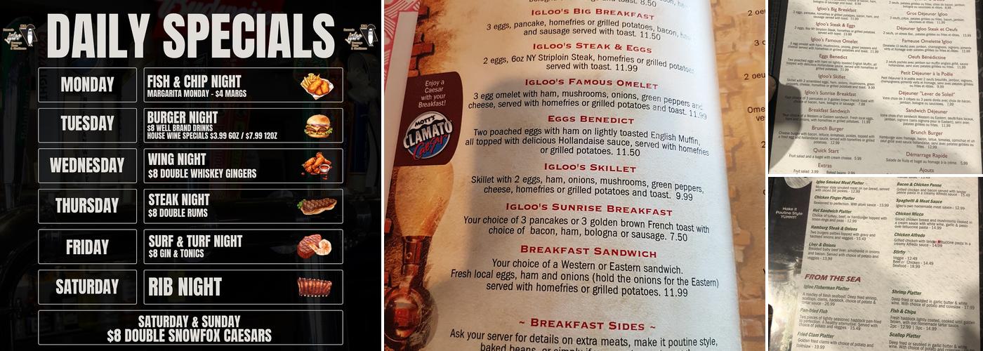 Igloo Beverage Room Menu