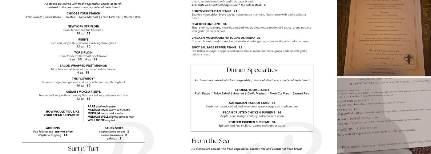 Berc's Steakhouse Menu