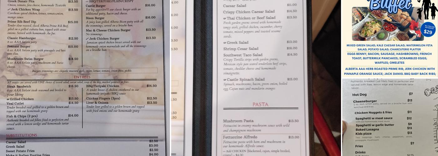 Castle Steakhouse Menu