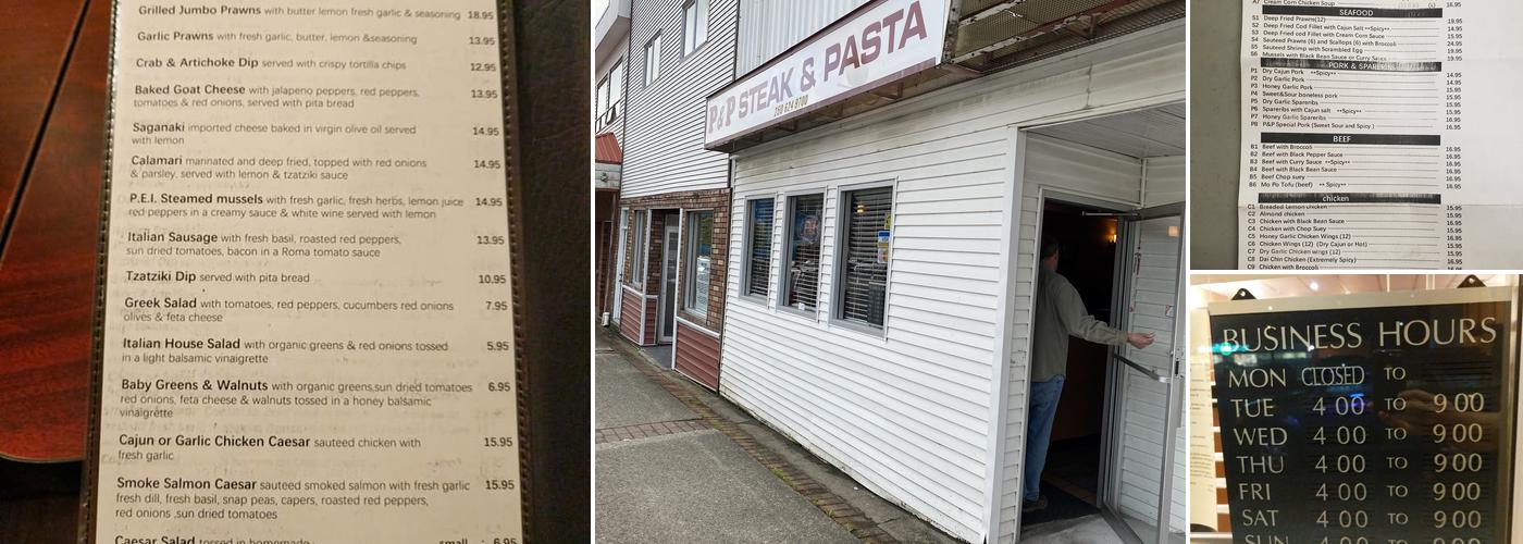 P & P Steak and Pasta Menu