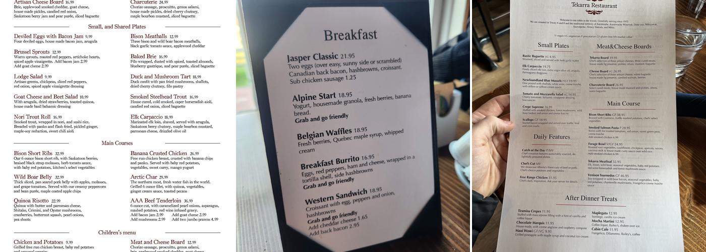 Tekarra Restaurant Menu